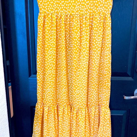 Womens Cottagecore Yellow w/White Flowers Spring Summer Maxi Dress Sz S/M - Picture 4 of 7